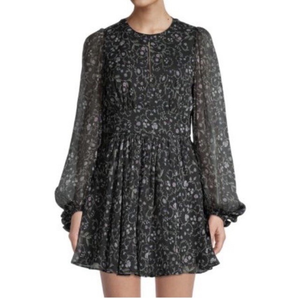 Ted Baker Black Floral Mairie Long Sleeve Mini Dress